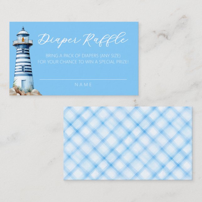 Nautical Lighthouse Diaper Raffle Ticket – Blue Enclosure Card (Front/Back)