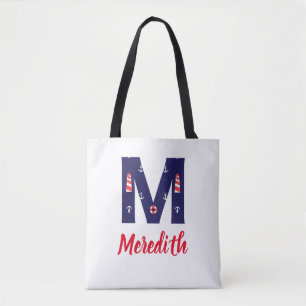 Nautical Lighthouse Monogram Tote Initial M Bag