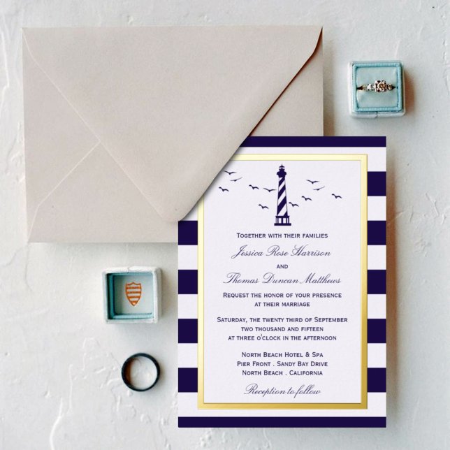 Nautical Lighthouse Navy Stripe Wedding Real (Creator Uploaded)