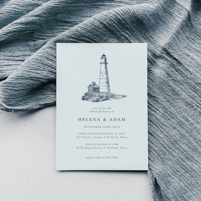 Nautical Lighthouse Ocean Seaside Rehearsal Dinner Invitation (Creator Uploaded)