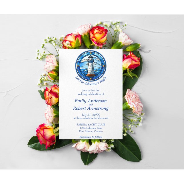 Nautical Lighthouse Ocean Seaside Wedding Invitation (Lighthouse Nautical Coastal Sea Wedding Invitation. )