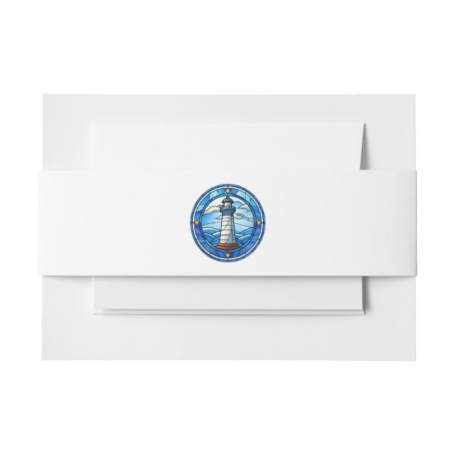 Nautical Lighthouse Ocean Seaside Wedding Invitation Belly Band (Front Example)