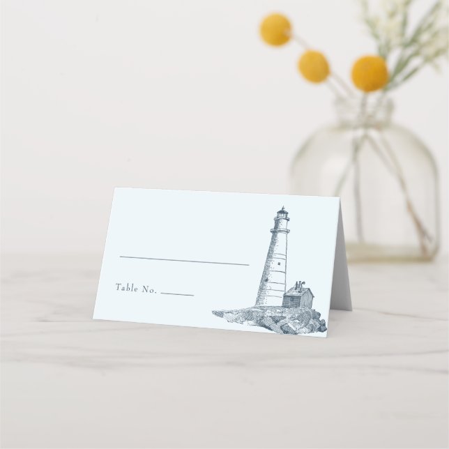 Nautical Lighthouse Ocean Seaside Wedding Place Card (Front)