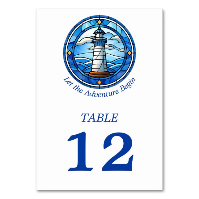 Nautical Lighthouse Ocean Seaside Wedding Table Number (Front)