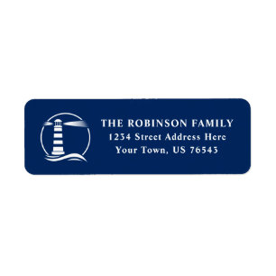 Nautical Lighthouse Ocean Waves Navy Blue Address Return Address Label