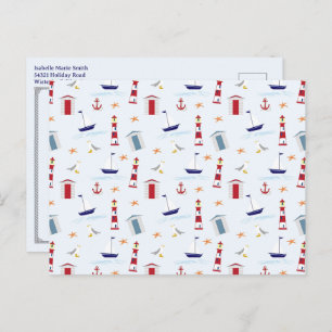 Nautical Lighthouse Pattern 1st Birthday Party  Postcard