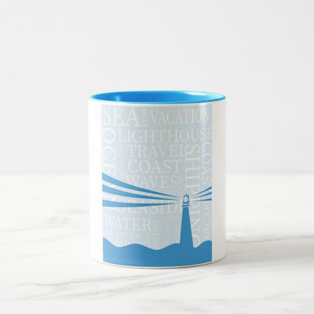 Nautical Lighthouse poster Two-Tone Coffee Mug (Center)