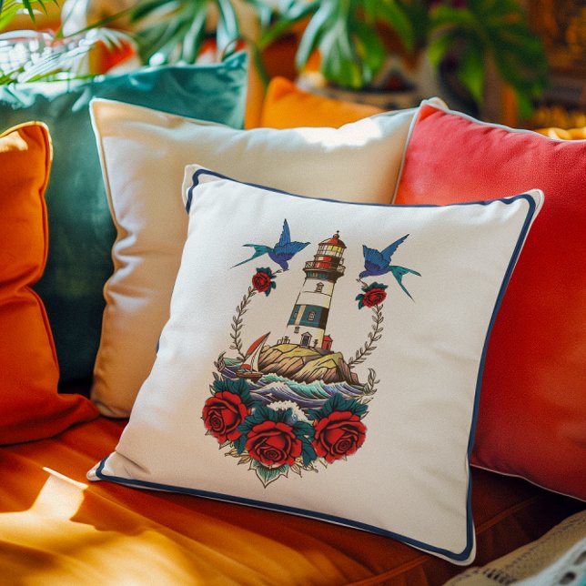 Nautical Lighthouse  Red Blue  Cushion (Creator Uploaded)
