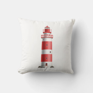 Nautical Lighthouse Red White Beach Ocean Sailor Cushion