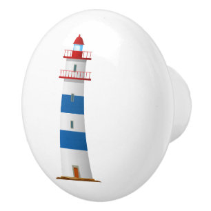 Nautical Lighthouse Red White Blue Ceramic Knob