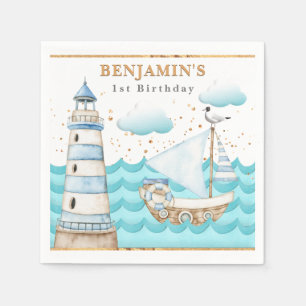 Nautical Lighthouse Sailboat Birthday Napkins