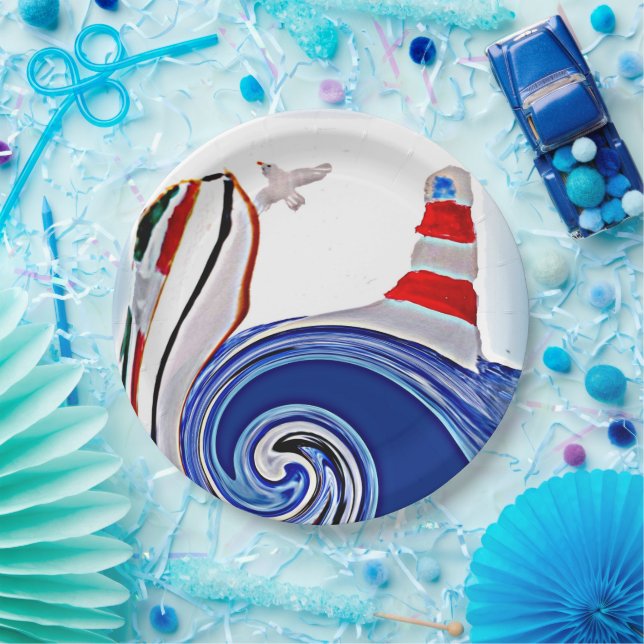 Nautical Lighthouse Sailing Boat Paper Plate (Party)