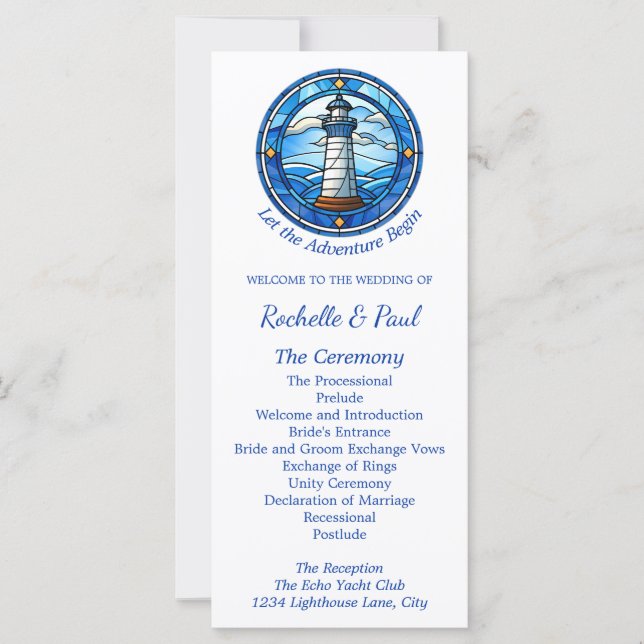 Nautical Lighthouse Sailing Ocean Wedding Program (Front)