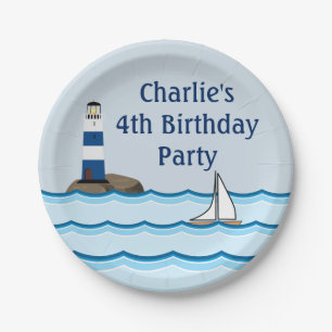 Nautical Lighthouse Scene Custom Birthday Paper Plate