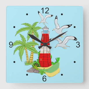Nautical Lighthouse Scene Square Clock