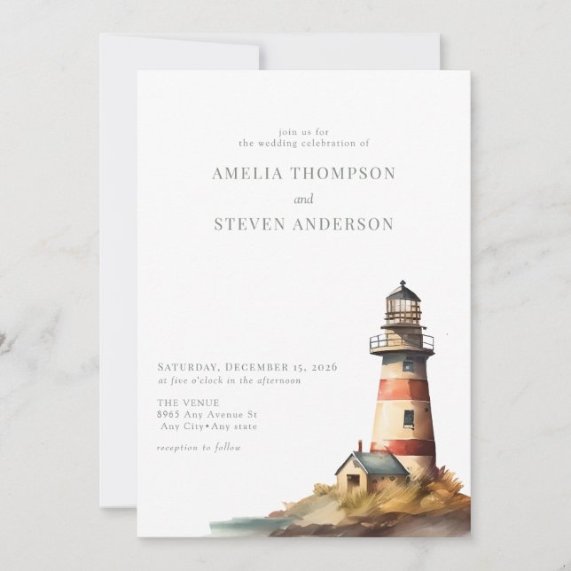 Nautical, Lighthouse | Sea Wedding Invitation (Front)