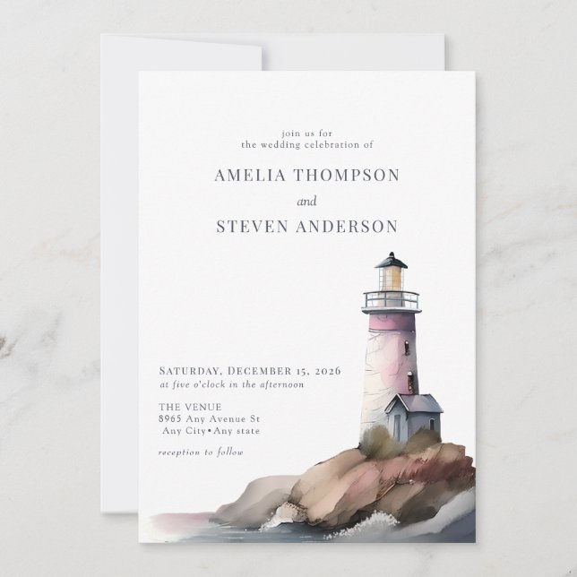 Nautical, Lighthouse | Sea Wedding Invitation (Front)