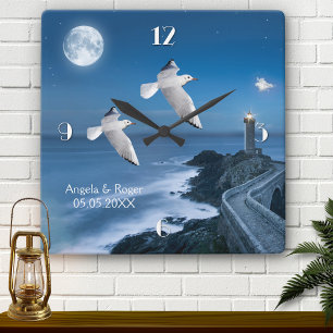Nautical Lighthouse Seagulls Wedding Clock