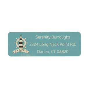 Nautical Lighthouse & Ship Anchor Blue Teal Return Address Label