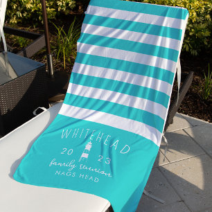 Nautical Lighthouse Stripe Aqua Monogram Beach Towel