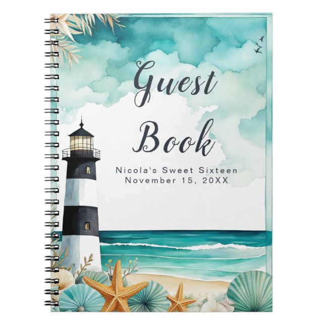 Nautical Lighthouse Sweet Sixteen Birthday Notebook (Front)