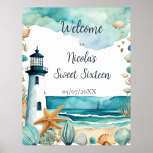 Nautical Lighthouse Sweet Sixteen Birthday Poster