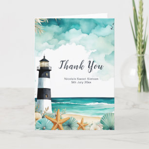 Nautical Lighthouse Sweet Sixteen Birthday Thank You Card