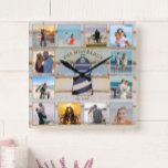 Nautical Lighthouse Vintage Wood 12-photo Collage Square Wall Clock<br><div class="desc">This nautical lighthouse design features a multi-colour, weathered wood plank background with space for 12 photos! Click the customise button for more flexibility in modifying/adding text and design elements! Variations of this design as well as coordinating products are available in our shop, zazzle.com/store/doodlelulu. Contact us if you need this design...</div>