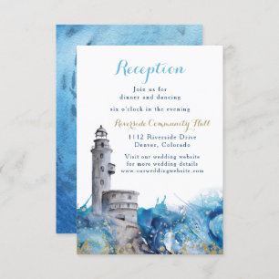 Nautical Lighthouse Waves Wedding Reception Insert Invitation