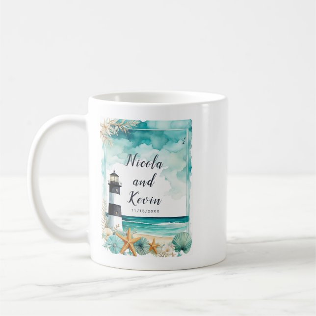 Nautical Lighthouse Wedding  Coffee Mug (Left)