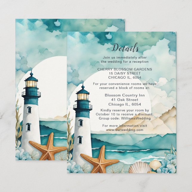 Nautical Lighthouse Wedding Details  Enclosure Card (Front/Back)