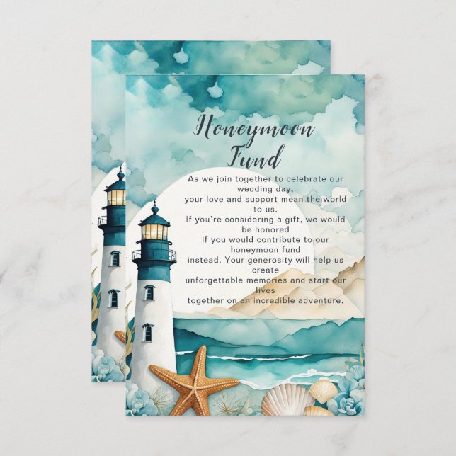Nautical Lighthouse Wedding Honeymoon Fund Enclosure Card (Front/Back)