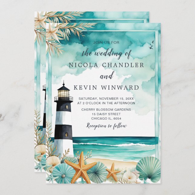 Nautical Lighthouse Wedding Invitation (Front/Back)