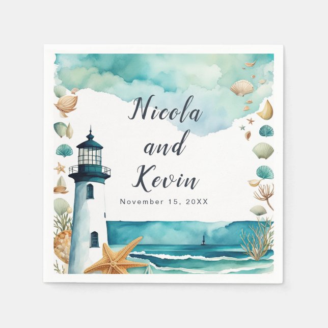 Nautical Lighthouse Wedding  Napkin (Front)