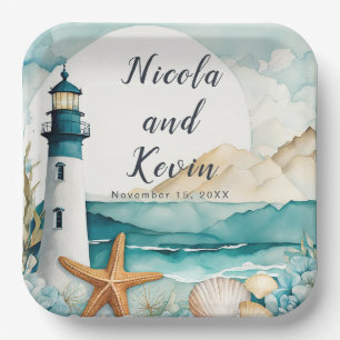 Nautical Lighthouse Wedding Paper Plate
