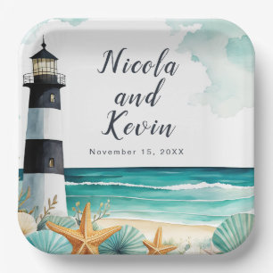Nautical Lighthouse Wedding Paper Plate