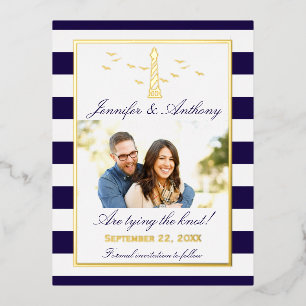 Nautical Lighthouse Wedding Photo Save The Date Foil Invitation Postcard