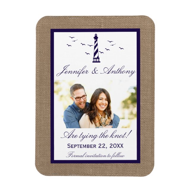 Nautical Lighthouse Wedding Photo Save The Date Magnet (Vertical)
