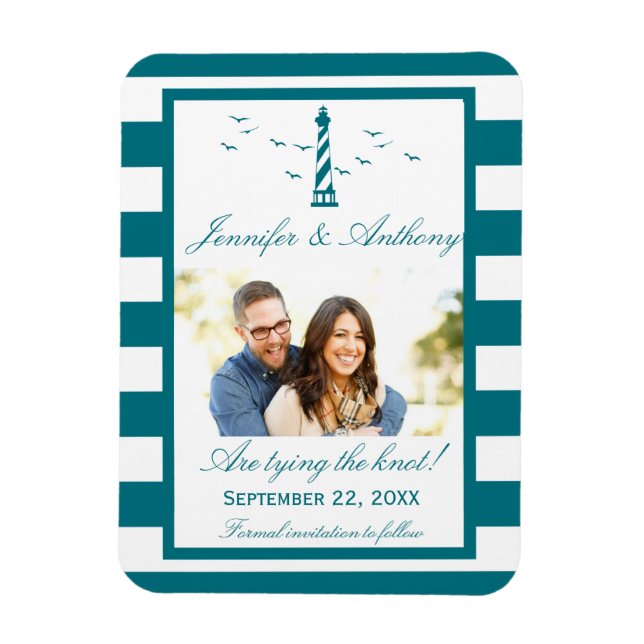 Nautical Lighthouse Wedding Photo Save The Date Magnet (Vertical)