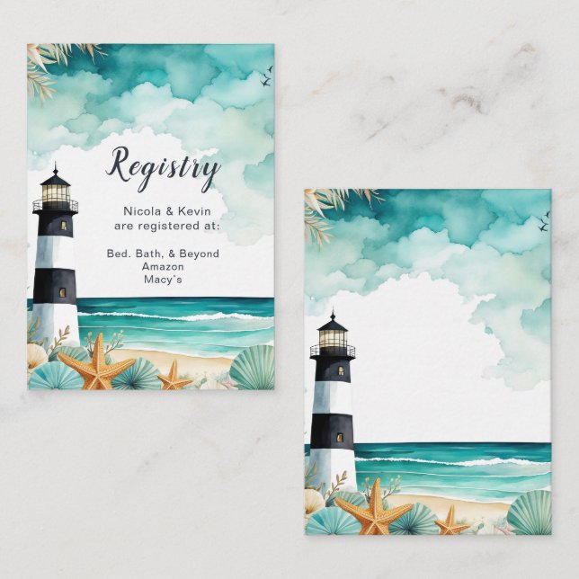 Nautical Lighthouse Wedding Registry Enclosure Card (Front/Back)