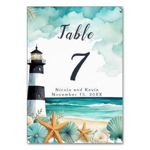 Nautical Lighthouse Wedding  Table Number