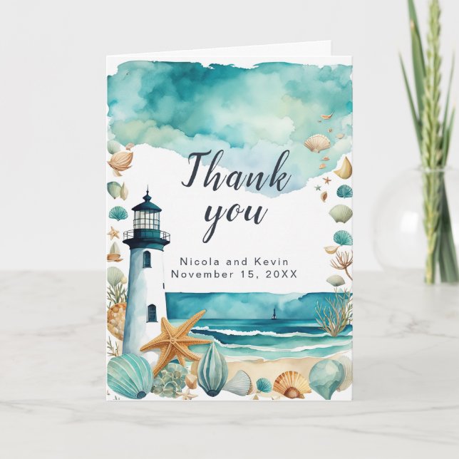 Nautical Lighthouse Wedding Thank You Card (Front)