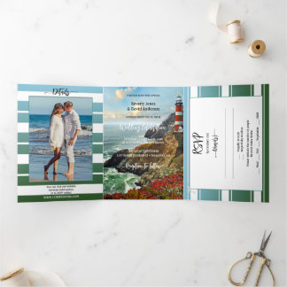 Nautical Lighthouse Wedding Tri-fold Invitation