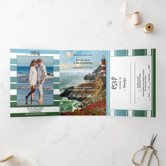 Nautical Lighthouse Wedding Tri-fold Invitation (Inside)