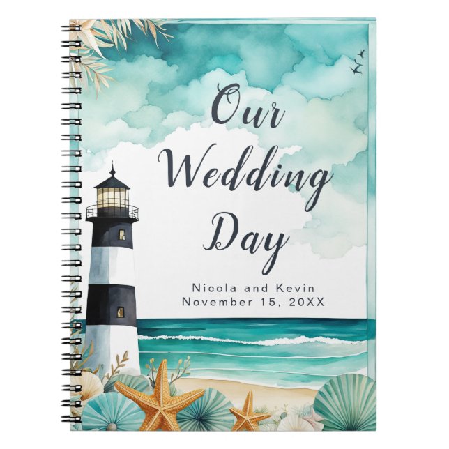 Nautical Lighthouse Wedding Wedding Planner Notebook (Front)