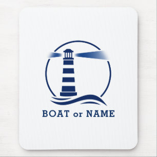 Nautical Lighthouse Your Boat or Name Blue Mouse Pad