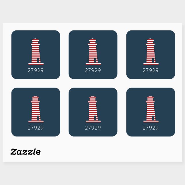 Nautical Lighthouse ZIP CODE Red White Blue Fun Square Sticker (Sheet)