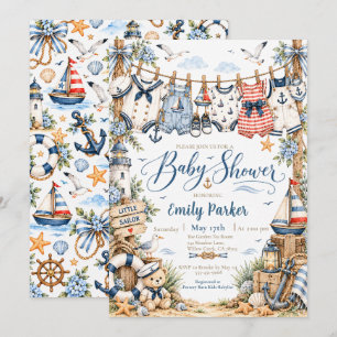 Nautical Little Sailor Baby Shower Invitation