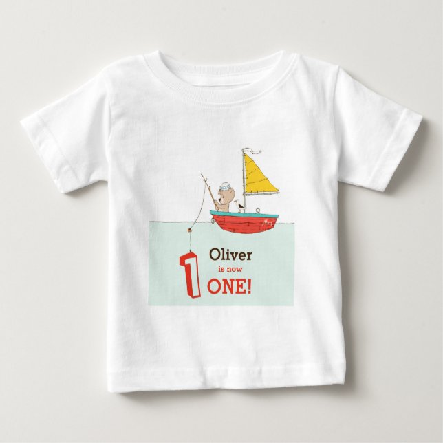 Nautical little sailor bear first birthday baby T-Shirt (Front)