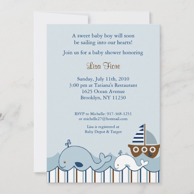 Nautical Little Whale Baby Shower Invitations (Front)